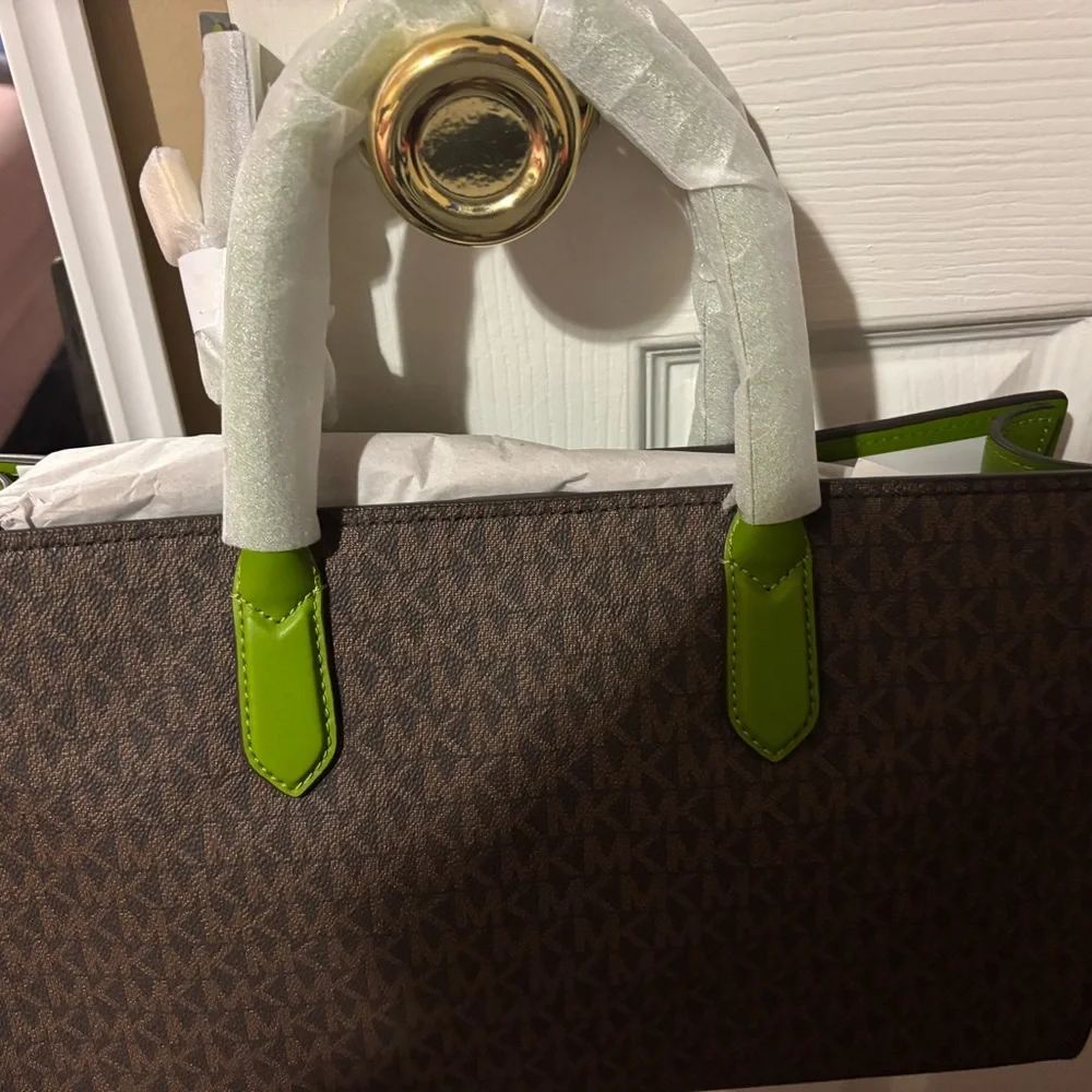 Michael Kors Brown Tote with Green Accents - Picture 2 of 4